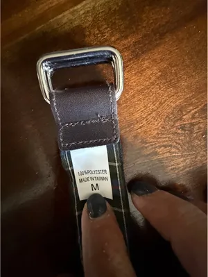 Plaid Patterned Belt with Brown Faux Leather Accents thumbnail 3