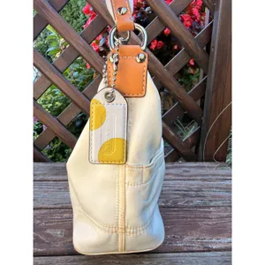 Coach Hampton Hobo Nylon Cream Tan Leather Shoulder Bag F11668 thumbnail 2