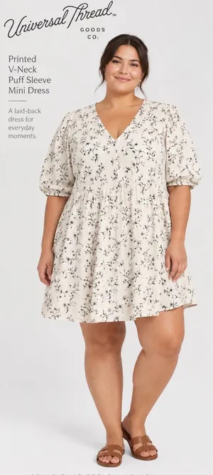 Women's Bell Elbow Sleeve Mini A-Line Dress - Universal Thread™ White Floral thumbnail 1