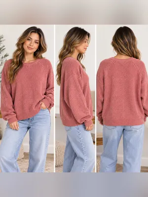 L.L.Bean Women’s XL Pink Cotton Textured Knit Crewneck Sweater Pullover thumbnail 2