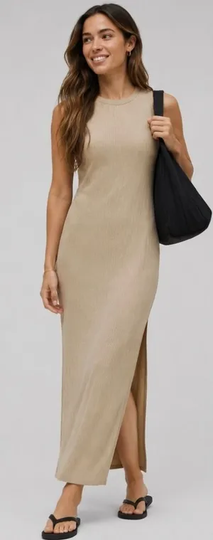 Lululemon Sleeveless Pleated Stretch Maxi Dress Sheer Oak‎ XXS thumbnail 1