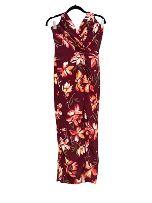 Katie May Come On Home Strapless Burgundy Floral Side Slit Midi Dress XS thumbnail 3