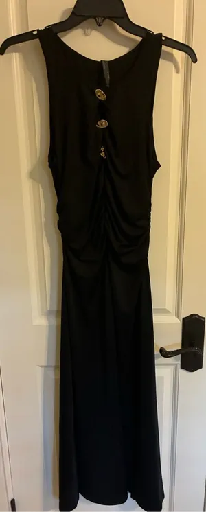 Anthropologie Black Maxi Dress with Gold Button Accents thumbnail 1