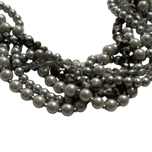 Loft Multi-Strand Gunmetal Tone‎ Necklace Simulated Pearls Rhinestones thumbnail 5