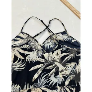 Blu Pepper Women Black Ivory Tropical Palm Leaf Print Wrap V-Neck Maxi Dress S thumbnail 8