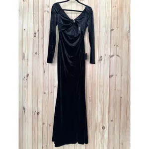 NWT Lulus Hollywood Heyday Black Velvet Long Sleeve Mermaid Maxi Dress Banquet M thumbnail 2