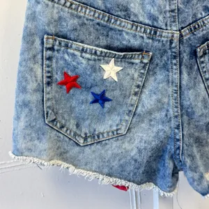 Refuge Patriotic Acid Wash Distressed American Flag Denim Shorts‎ Blue Sz 0 Star thumbnail 5
