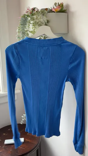 Aerie blue ribbed long sleeve top in a S thumbnail 3