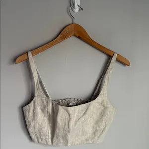 Reformation France Linen Crop Top in Oatmeal 6 thumbnail 2
