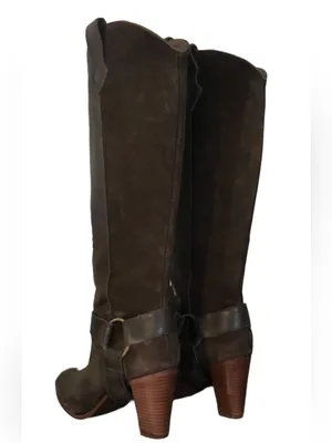 L.L. Bean Dark Brown Suede & Leather Western Style Heeled Calf High Boots (6.5) thumbnail 7