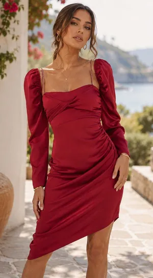 ASTR THE LABEL Claudina Womens Rouched Embellished Midi Dress thumbnail 1