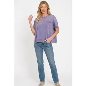 Zenana‎ Acid Washed Round Neck Short Sleeve Oversized T-Shirt - Small thumbnail 2