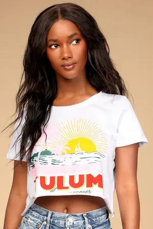 Prince Peter Tulum White Short Sleeve Cropped Graphic Tee thumbnail 1