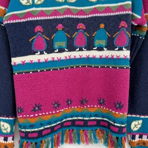 Blast‎ Folk Art Knit Sweater Fringe Hem Nordic People Winter Medium Novelty thumbnail 3