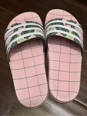 Adidas® Adilette slides pink - Green Floral & White Stripes 7 thumbnail 6