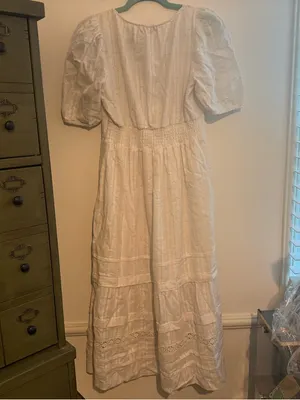 Betsey Johnson White Eyelet Midi Dress with Puff Sleeves thumbnail 2