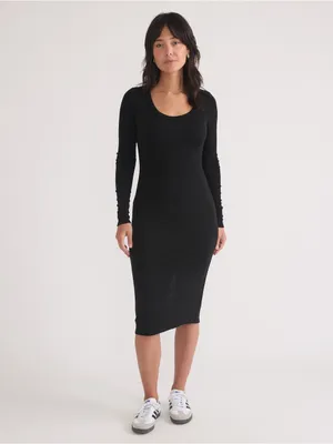 Marine Layer Lexi Rib Long Sleeve Midi Black Dress thumbnail 2