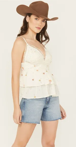 A.T.A.P Women’s Ivory Crochet Floral Embroidered Tank Top XL NWT Western Boho thumbnail 1