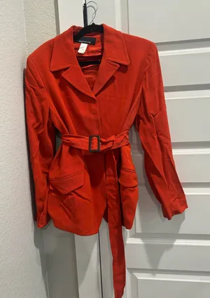 Jones New York orange polyester blazer with belt thumbnail 1