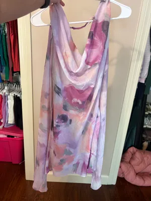 Lulus Siya Lilac Abstract Print Cowl Sash Mini Dress Size Medium NWT thumbnail 5