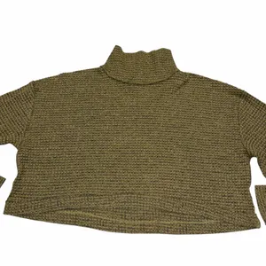 Free People Army Green Waffle Knit Cropped Mockneck BK Top Shirt size Large thumbnail 6