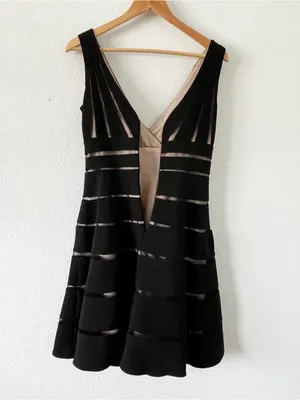 JS Collections Black Tan Stripe Fit & Flare Cocktail Dress thumbnail 9