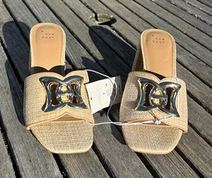 a New Day Womens Arden Raffia Ornamented Block Heels Tan Brown size 7 summer nwt thumbnail 1