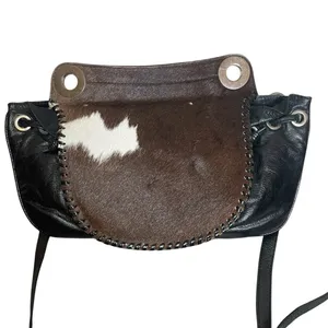Black Leather‎ Brown White Cowhide Boho Purse Mondrina Handbag Western Cowgirl thumbnail 2