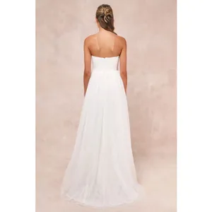NWT Lulus Blissful Forever White Tulle Lace Strapless Pleated Maxi Dress Size M thumbnail 4