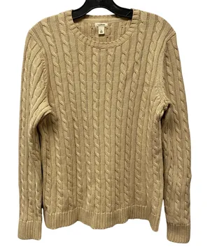 L.L. Bean Tan Cable Knit Sweater Crew Neck Long Sleeve Pullover Size L Fisherman thumbnail 1
