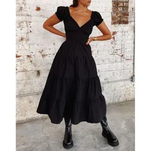 NEW We Wore What Poplin Midi Dress Smocked V-Neck Milkmaid Fit & Flare Maxi Long thumbnail 5