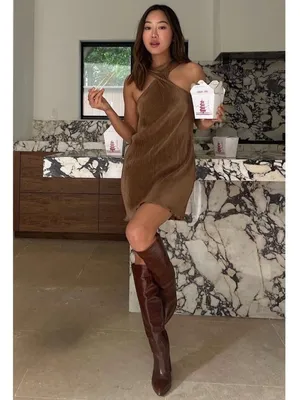 Song Of Style Pluto Dress Size Small Brown Satin Twist Ribbed Mini Romantic Chic thumbnail 11