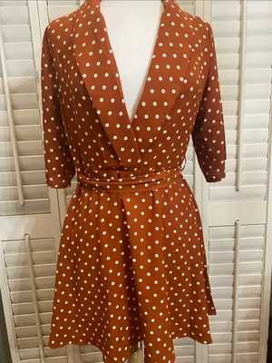 PrettyLittleThing Rust Polka Dot Wrap Mini Dress thumbnail 7