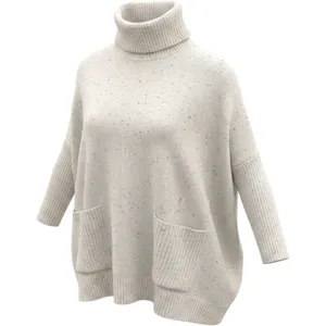 LOFT Cream Confetti Fleck Oversize Turtleneck Sweater Pockets M Relaxed Everyday thumbnail 1