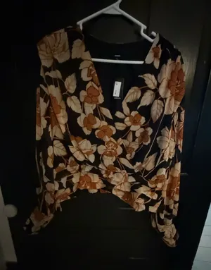 Express Floral Wrap Blouse - Black, Brown, Cream thumbnail 1