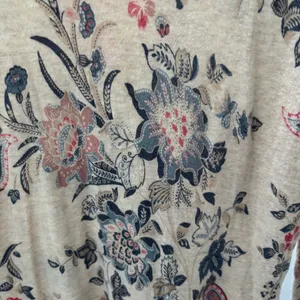 LOFT Beige Floral Print Long Sleeve Cotton Lightweight Knitted Sweater thumbnail 2