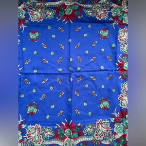Vintage Glentex blue rose bud large square head neck scarf thumbnail 3