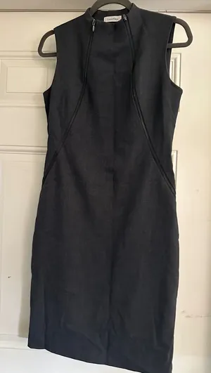 Calvin Klein Grey Mock Neck Sheath Dress - Diagonal Zip‎ Accents - Size 6 thumbnail 1