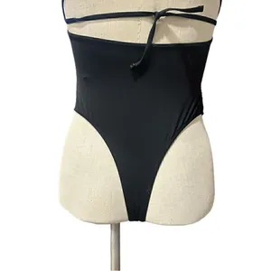 Solid Black Ruched Square Neck Cheeky One-Piece Swimsuit Size Medium thumbnail 7