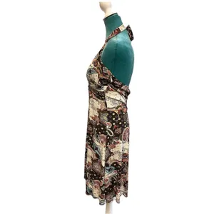 Trixxi Paisley Beaded Halter Neck Dress Y2K Euro Boho Western Women's Large thumbnail 4