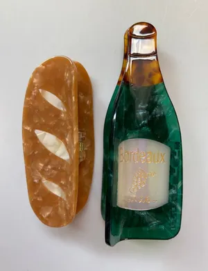 Source Unknown French Baguette & Bordeaux Wine Bottle Claw Clip Set 3-4" thumbnail 1