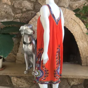 Jessica Taylor Rayon Teresa Orange Printed V-Neck Flowy Sleeveless Dress Size L thumbnail 2