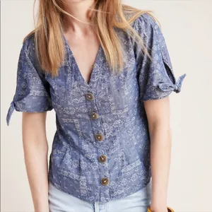 Anthropologie Pilcro and The Letterpress Tied Sleeve Blouse Paisley Bandana 0 thumbnail 1