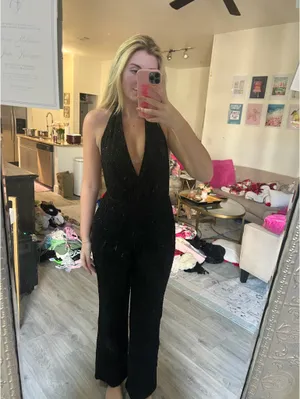 Oh Polly Black Beaded Halter Jumpsuit thumbnail 2