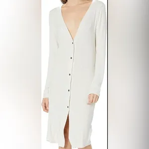 ROXY City at Night Coastal Grey Ribbed Longline Cardigan Button Front Layer thumbnail 3