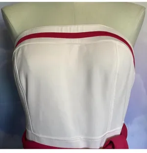 New York & Company Strapless White Dress with Pink Waist Tie and Hem Accent thumbnail 4