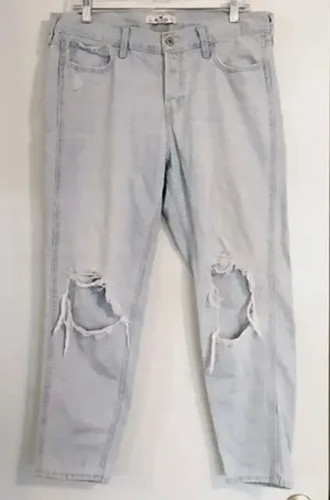 Hollister Light Wash High Rise Destroyed Mom Jeans thumbnail 1