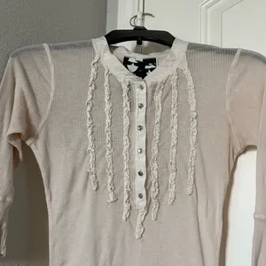 Young Fabulous & Broke Sheer Ribbed Henley Tunic Distressed Boho Style Large thumbnail 6