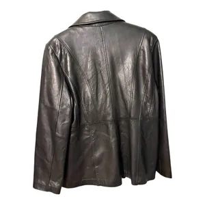 Pelle Studio Black Leather Blazer Jacket Women's Size XL Red Satin Lining thumbnail 2