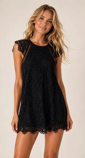 Altar'd State Black Lace Mini Dress Crochet Cocktail Quiet Luxury Coquette Boho thumbnail 1